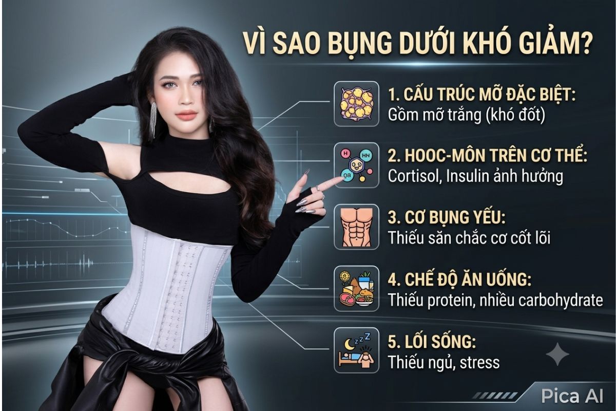 Vì sao bụng dưới khó giảm - Corset Chuẩn